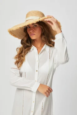 Cape Elizabeth Raffia Wide Brim Frayed Hat
