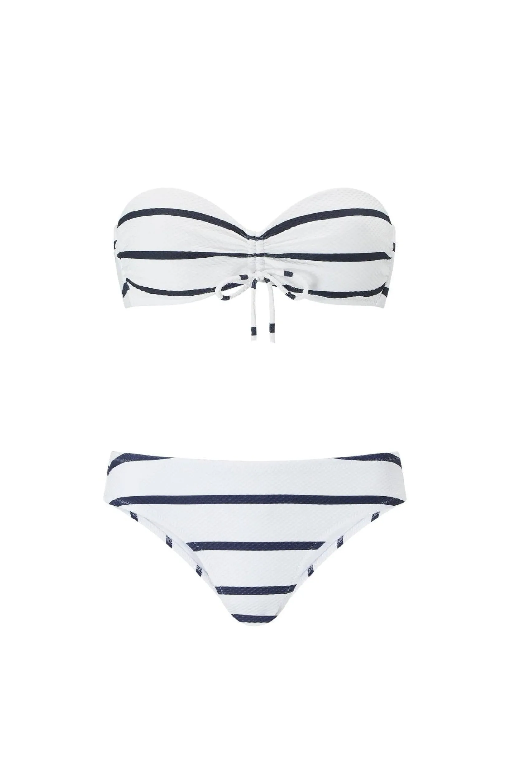 Nautical Stripe Ruched Bandeau Bikini