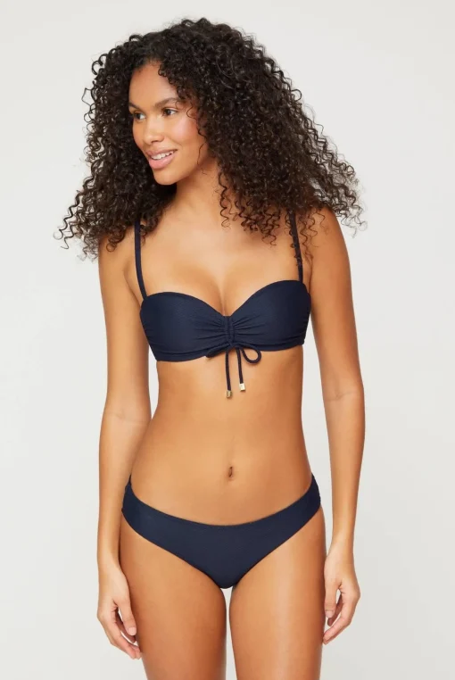 Navy Ruched Bandeau Bikini