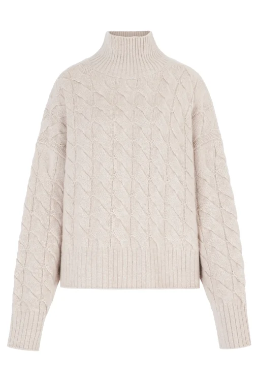 Oatmeal St Moritz Cable Knit Mock Neck Jumper