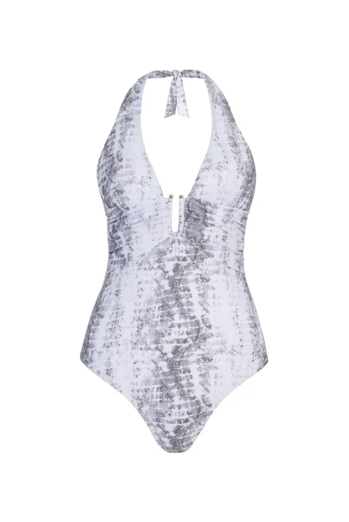 Snake Print U-Bar Halterneck Swimsuit